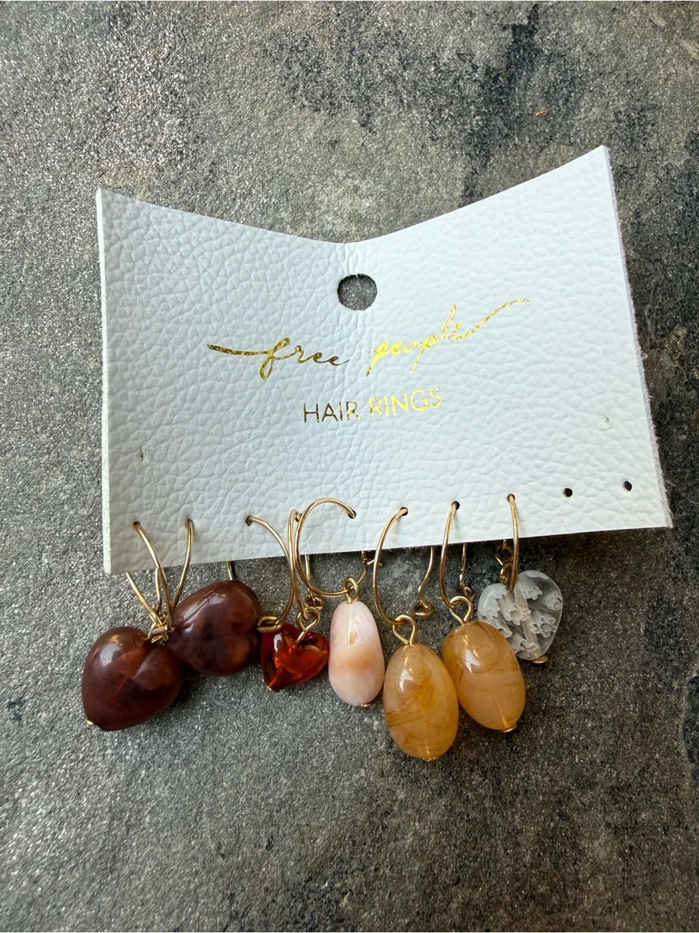 New🌟Free People Gold-Tone Mixed Stone Hair Rings — Amber, Brown, Cream, Clear